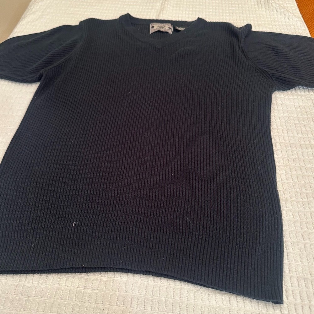 Vintage Jocko Sweater Mens Large Black Ribbed V Neck Short Sleeve Top Y2K 90s